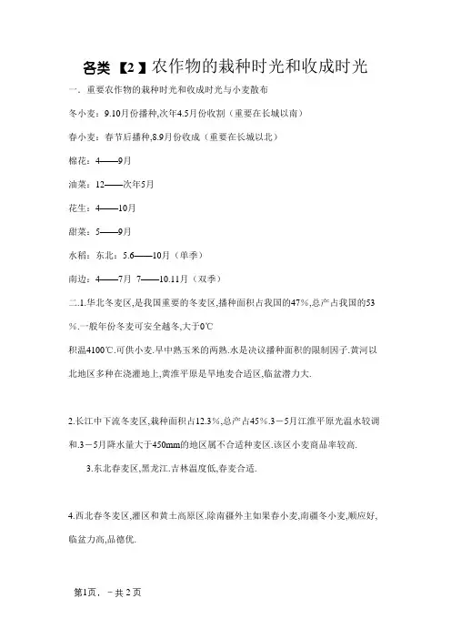 各种农作物的种植时间和收获时间