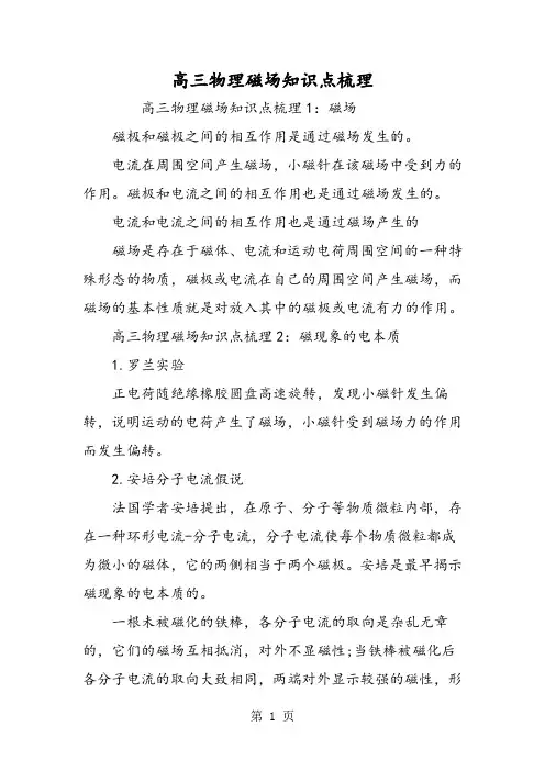 高三物理磁场知识点梳理