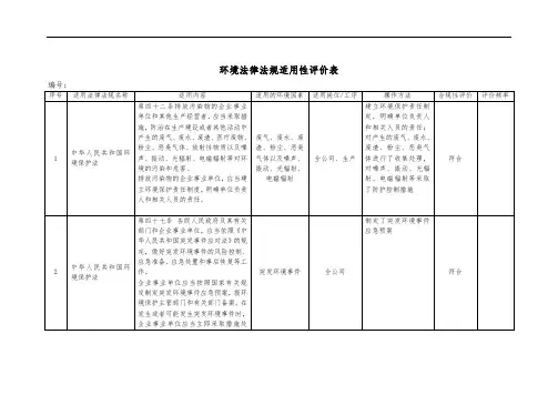 环境法律法规适用性评价表