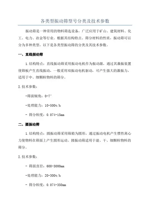 各类型振动筛型号分类及技术参数