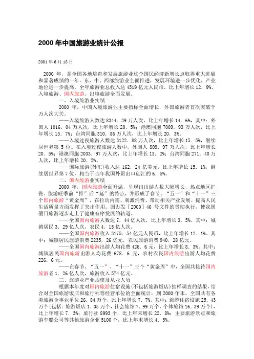 2000-2008年中国旅游业统计公报