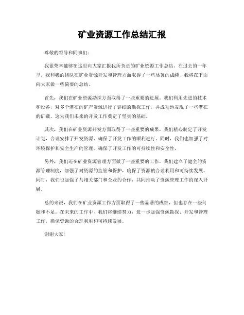 矿业资源工作总结汇报