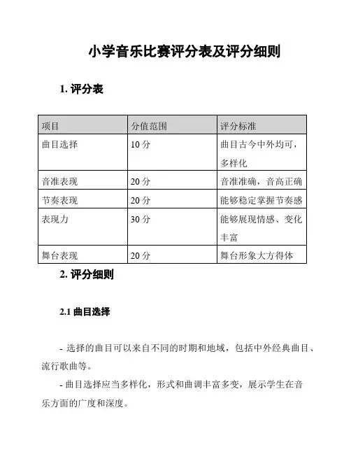 小学音乐比赛评分表及评分细则