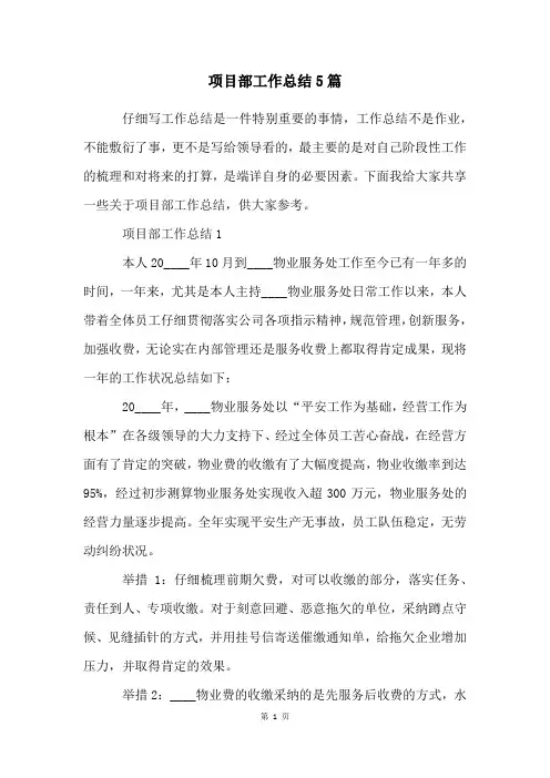 项目部工作总结5篇