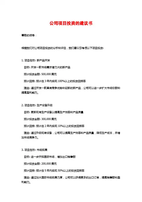 公司项目投资的建议书