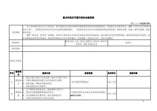 重点时段及节假日前安全检查表
