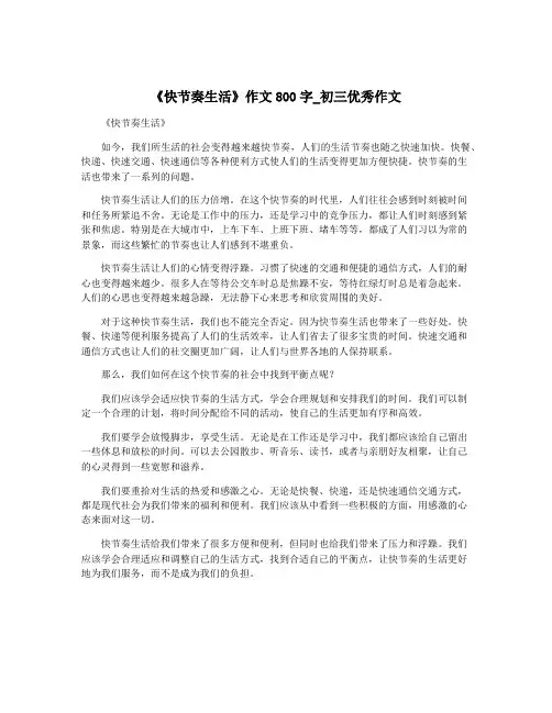《快节奏生活》作文800字_初三优秀作文