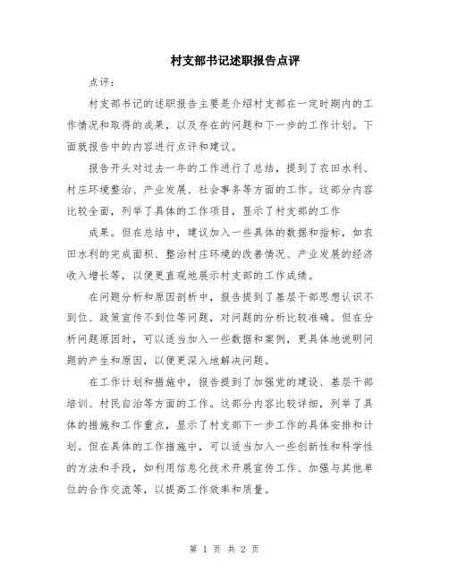 村支部书记述职报告点评