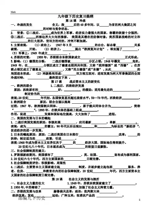 统编部编版九年级下册历史第五单元历史复习提纲