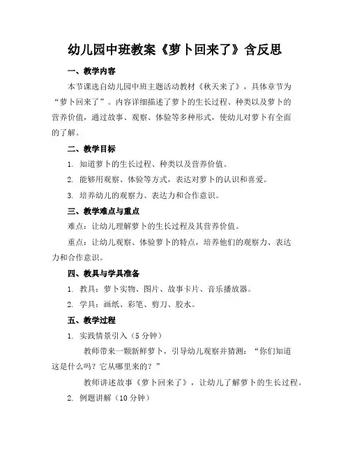 幼儿园中班教案《萝卜回来了》含反思