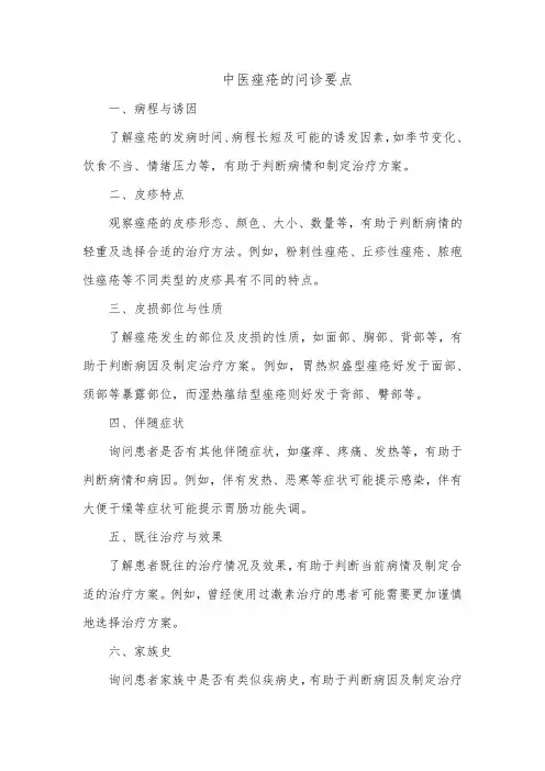 中医痤疮的问诊要点