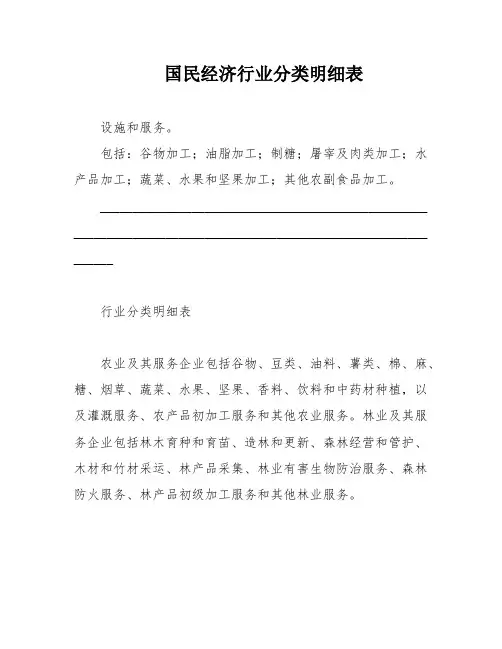 国民经济行业分类明细表