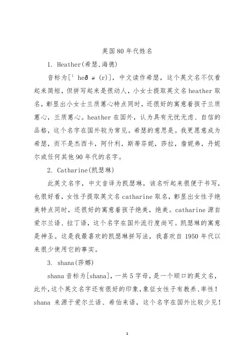 英国80年代姓名