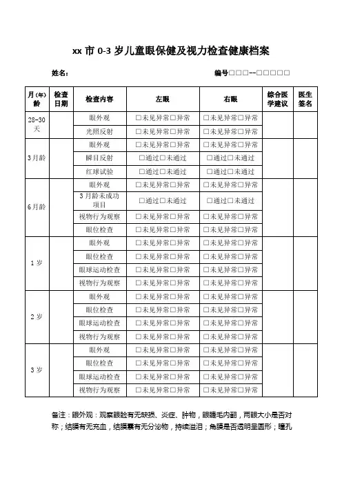 xx市儿童眼保健及视力检查健康档案