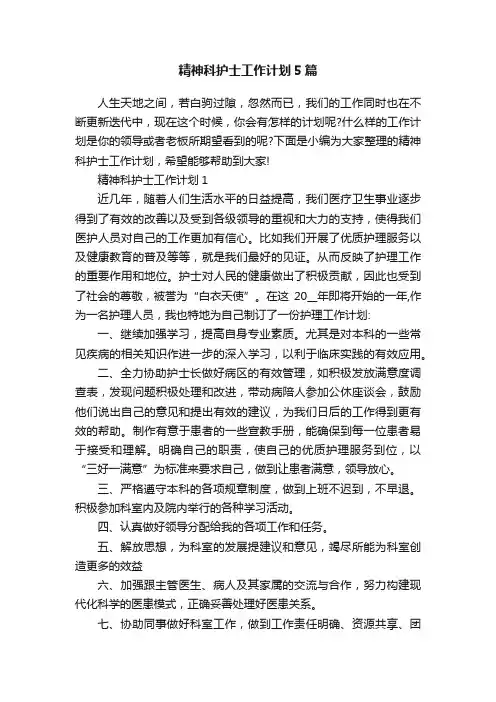 精神科护士工作计划5篇