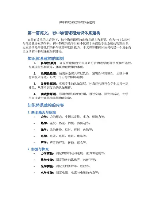 初中物理课程知识体系建构(含示范课课程设计、学科学习情况总结)