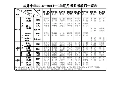 考试监考一览表
