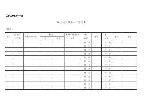出入厂登记簿、卫生情况检查表等总务表格