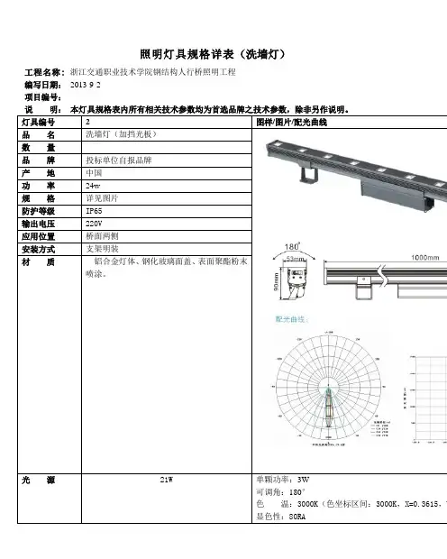 照明灯具规格详表(洗墙灯)