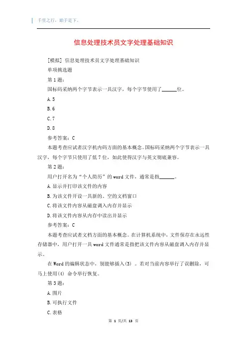信息处理技术员文字处理基础知识