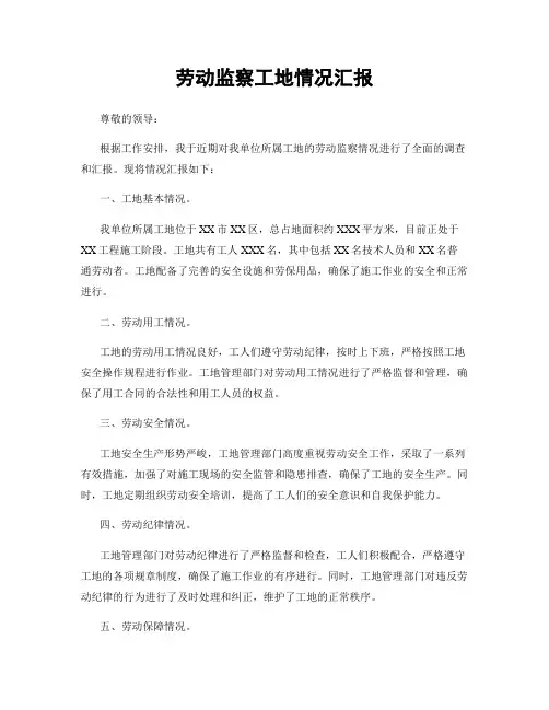 劳动监察工地情况汇报
