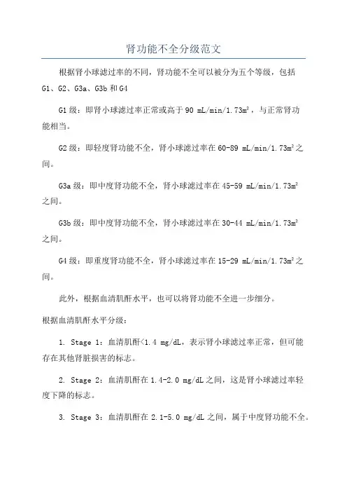 肾功能不全分级范文