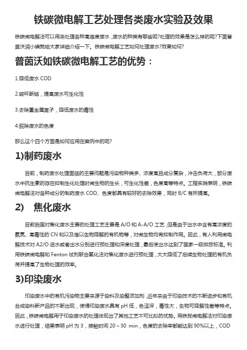铁碳微电解工艺处理各类废水实验及效果