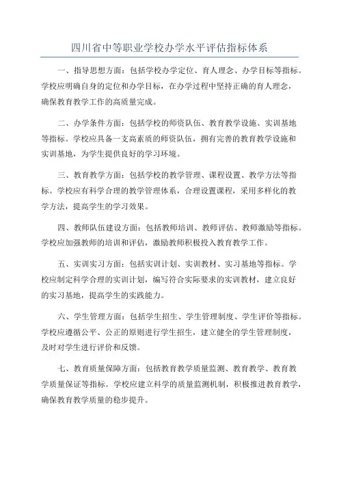 四川省中等职业学校办学水平评估指标体系