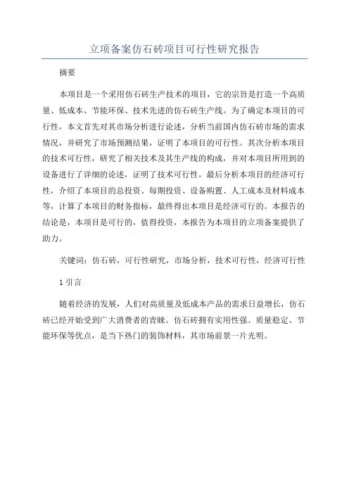 立项备案仿石砖项目可行性研究报告