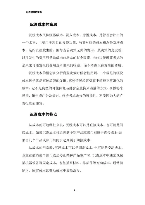 沉没成本的意思