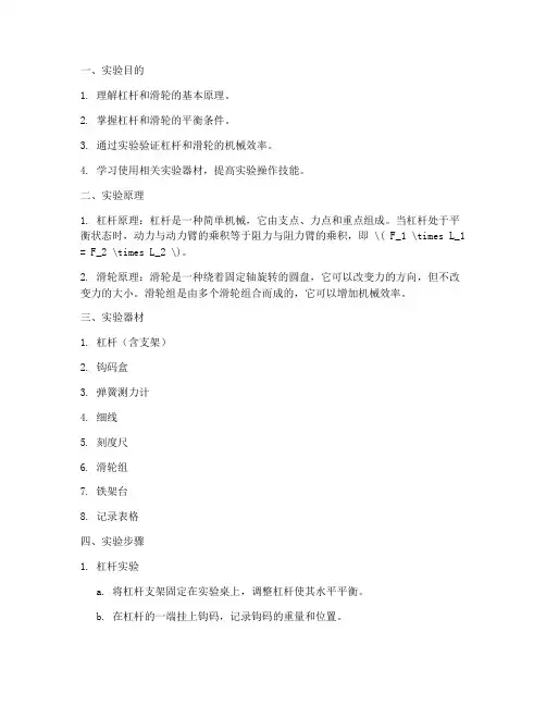 杠杆滑轮实验报告
