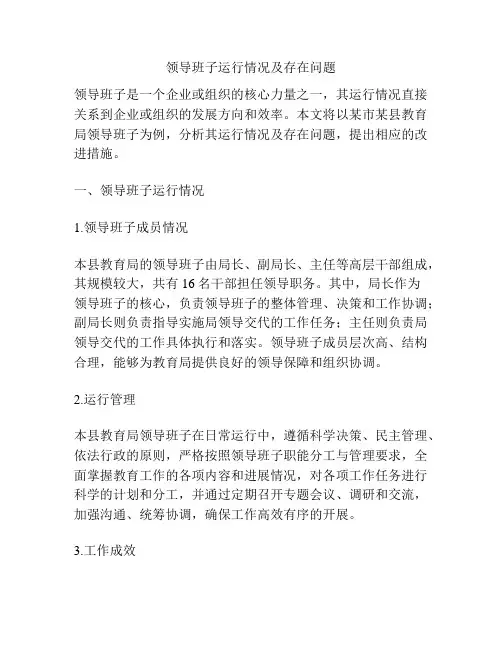 领导班子运行情况及存在问题