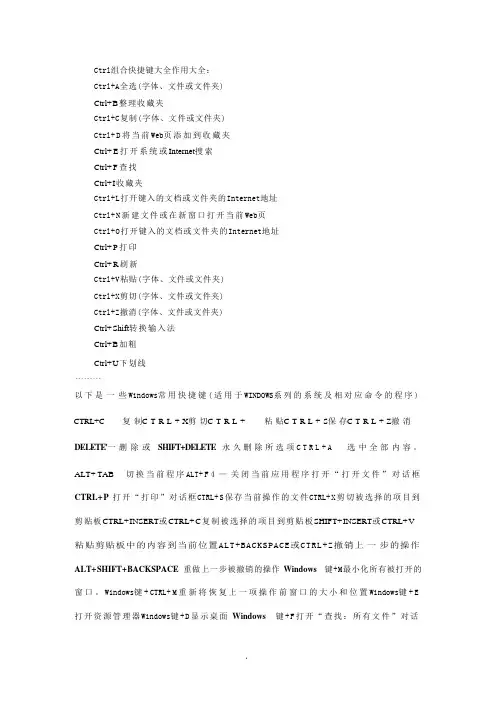 Ctrl组合快捷键大全作用大全：