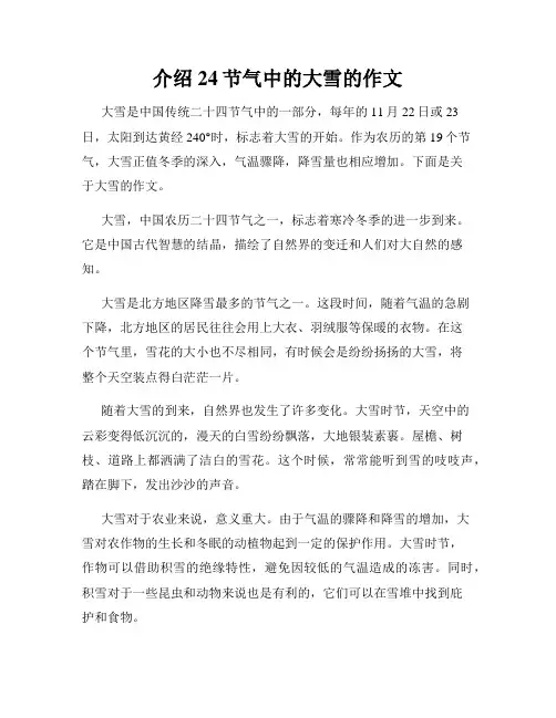 介绍24节气中的大雪的作文