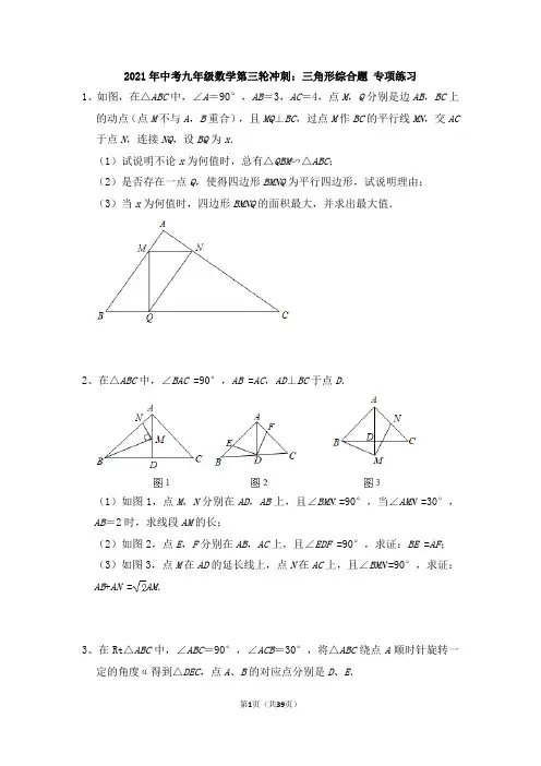 2021年中考九年级数学第三轮冲刺：三角形综合题 专项练习(含答案)