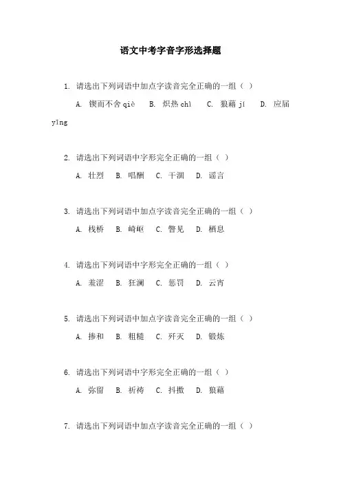 语文中考字音字形选择题