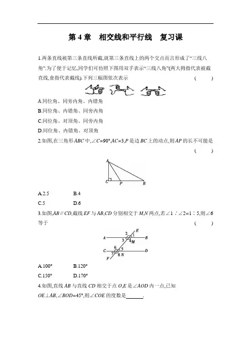 第4章 相交线和平行线 复习课 课时作业(含答案)(2024)数学华东师大版七年级上册