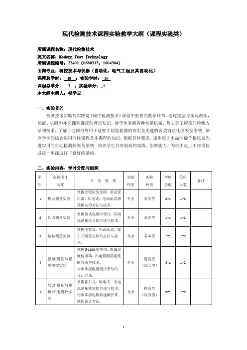 现代检测技术课程教学大纲课程类