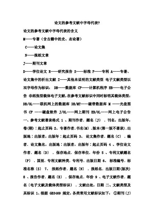 论文的参考文献中字母代表