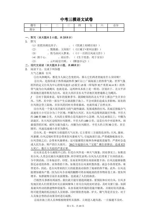 上海市  中考三模语文试卷-(含答案)