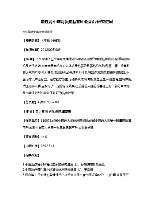 慢性肾小球肾炎血尿的中医治疗研究进展