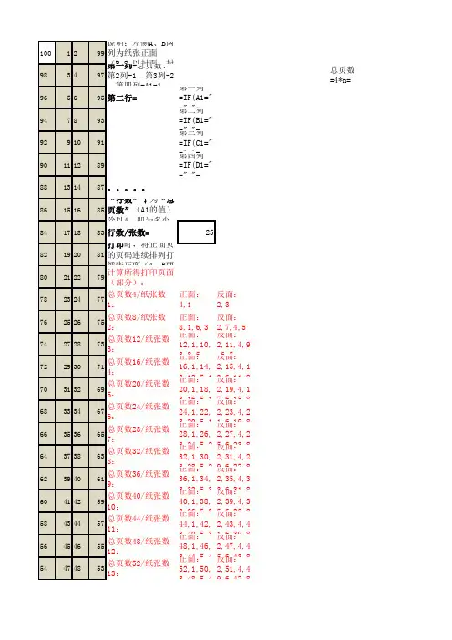 打印小册子页码计算公式及打印页码