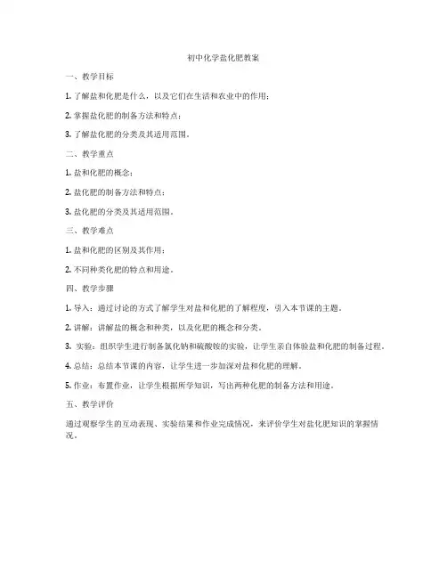 初中化学盐化肥教案