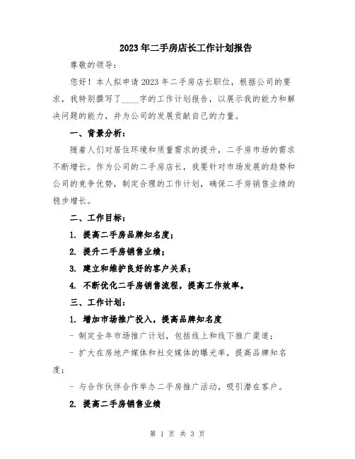 2023年二手房店长工作计划报告