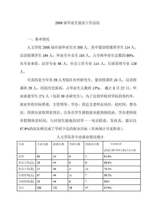 2009届毕业生就业工作总结