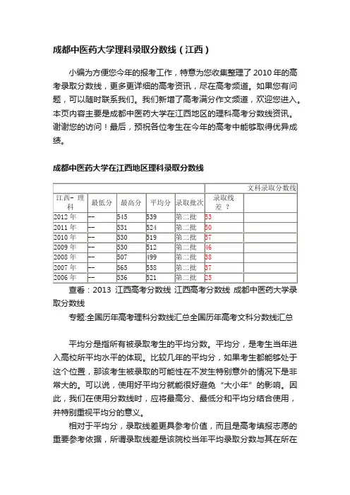 成都中医药大学理科录取分数线（江西）