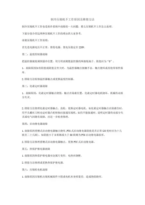 制冷压缩机不工作原因分析及维修方法多种