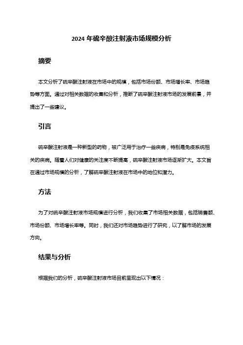 2024年硫辛酸注射液市场规模分析