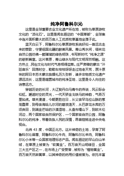 纯净阿旗宣传片(解说词)