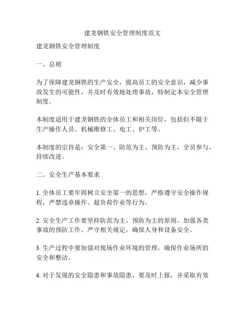 建龙钢铁安全管理制度范文